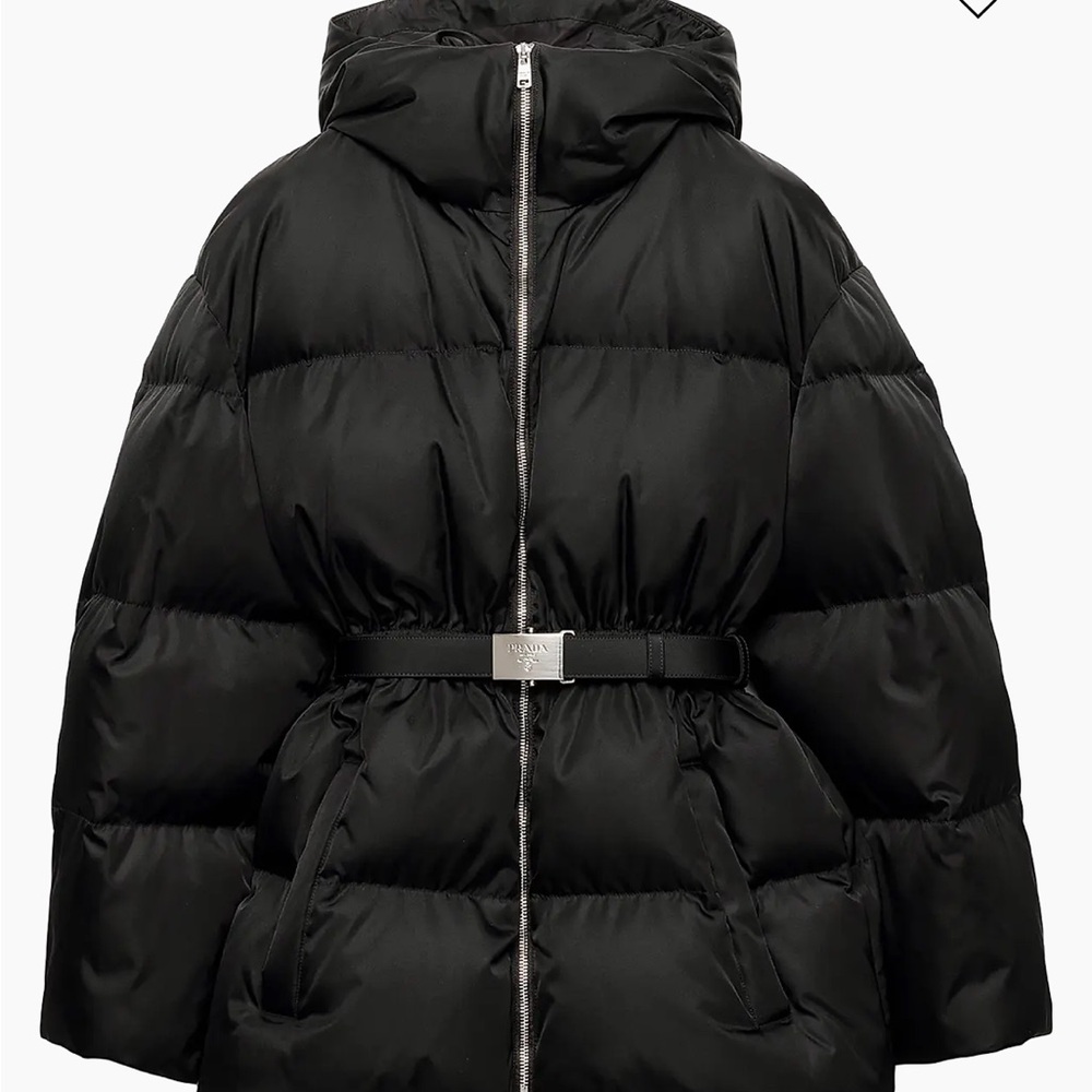 Prada Re-Nylon Hooded Belted Down Jacket – Black – IT 40 (US 4/S)